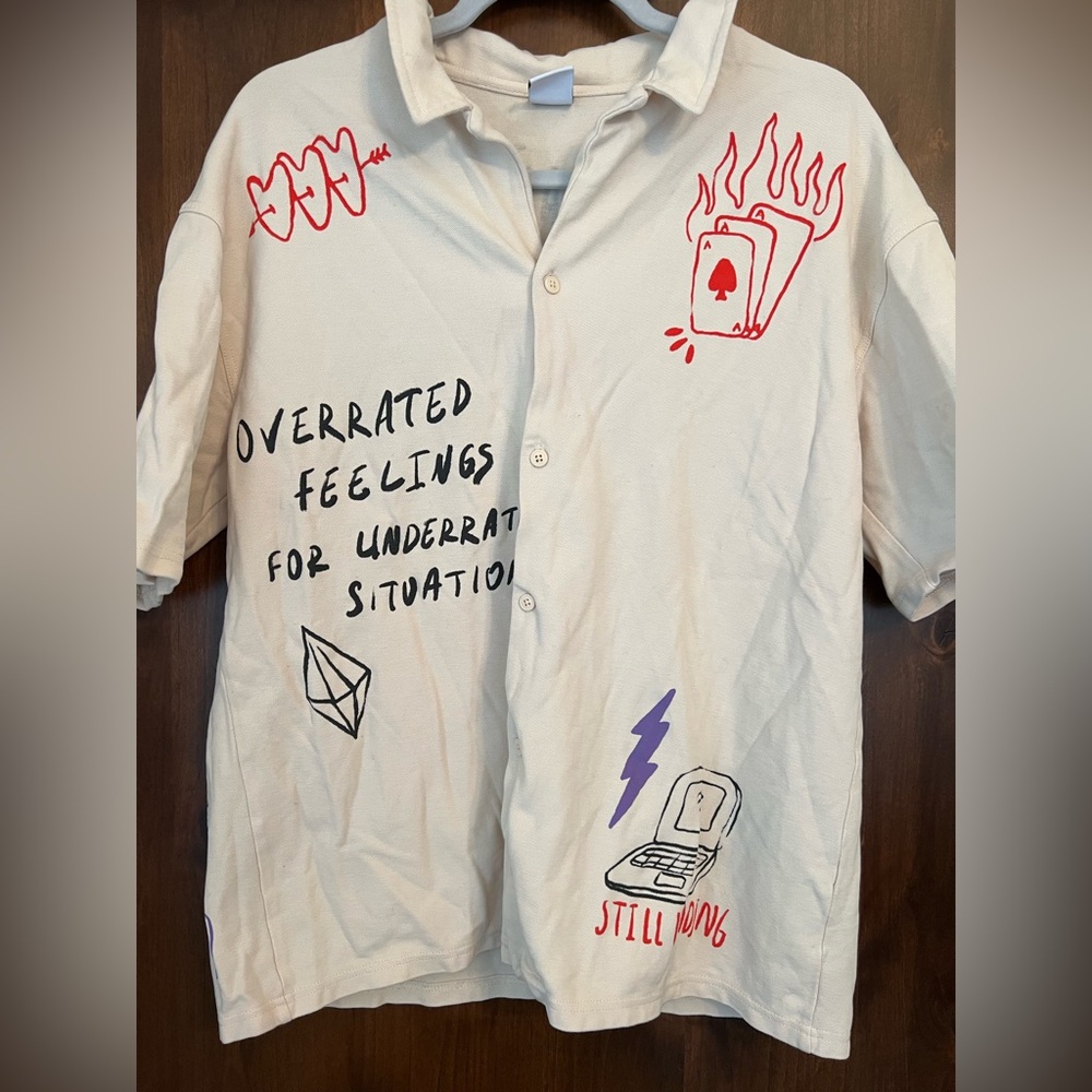 Zara Graphic Button-Up Shirt with Illustrations